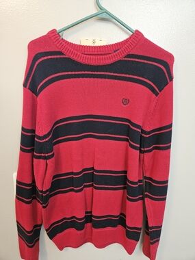 Chaps Red and Black Striped Knit Sweater